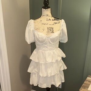 PrettyLittleThing White Puff-Sleeve Mini Dress NWT